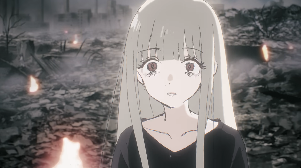 【Official MV】ray 超かぐや姫！Versionより　1:48辺り。焼け野原を背景に絶望した表情のかぐや。